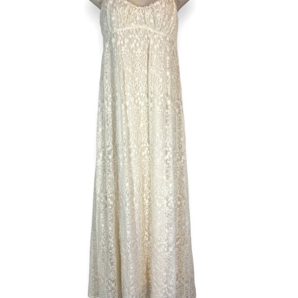 Zara Maxi Dress Lace Embroidery Cottagecore Croquette Prairie Ivory Medium - Picture 9 of 13